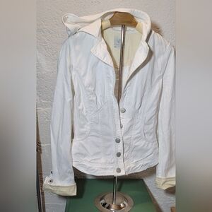 VTG Sanctuary White Cotton Hoodie Women's Jacket. Fitted. Size M. 2 Pockets.